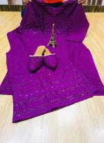 Purple Pure Cotton Traditional Wear Chiikankari Kurti With Sharara